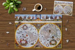  WOODEN CITY Drewniane Puzzle z figurkami - Mapa Nova Terrarum Antyczna, 1010 elementów