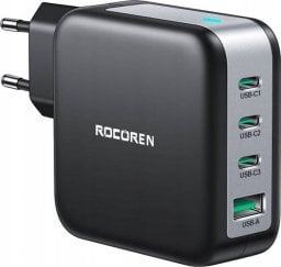 Ładowarka Rocoren Ładowarka sieciowa Rocoren 3x USB-C, 1x USB, Power Delivery 3.0, GaN, 100W (czarna)