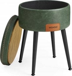  Vasagle Stołek ze szwami, nowoczesny, okrągłe schowki ze stalowymi nogami, pojemność 150 kg, Forest Green