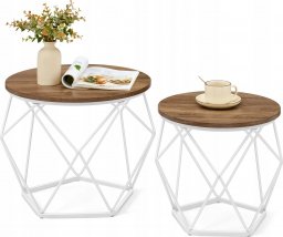  Vasagle Okrągłe stoliki kawowe, zestaw 2 stolików bocznych, styl nowoczesny, zdejmowany blat, stalowa rama, do salonu, miodowy brąz i ch