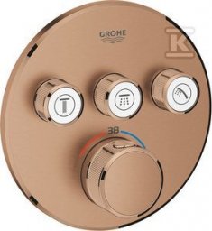 Bateria prysznicowa Grohe Bateria termostatyczna Grohtherm SmartControl do obsługi trzech wyjść wody, brushed warm sunset, blokada bezpieczeństwa, metalowa, okrągła rozeta,