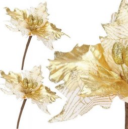 Dekoracja świąteczna Springos Gwiazda betlejemska 26 cm sztuczny kwiat, poinsecja złota z brokatem UNIWERSALNY