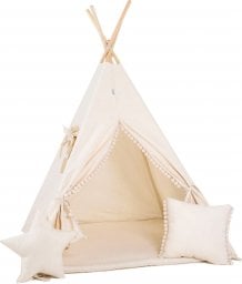  SowkaDesign Namiot tipi dla dzieci, bawełna, okienko, poduszka, kremowy obłoczek