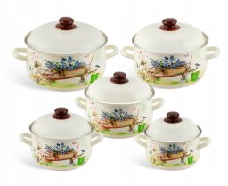 Edenberg Garnki Edenberg EB 1876 zest. 10 cz. emaliowane kwiaty w taczce