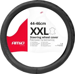 AMiO Pokrowiec skórzany pikowany nakładka na kierownicę samochodową xxl 44-46cm swc-51-xxl amio-03564