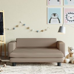 vidaXL Sofa dziecięca z podnóżkiem, cappuccino, 100x50x30 cm, ekoskóra