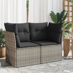 vidaXL Sofa ogrodowa z poduszkami, 2-osobowa, szara, polirattan