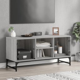 vidaXL Szafka TV ze szklanymi drzwiami, szary dąb sonoma, 102x37x50 cm