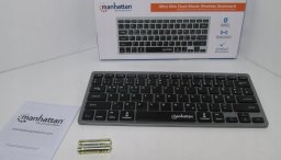 Klawiatura Manhattan MANHATTAN Ultra Slim Dual-Mode Kabellose Funktastatur Dt. QWERTZ-Layout Bluetooth 3.0 und 2.4 GHz USB anthrazit/schwarz