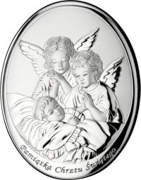 Valenti Srebrny obrazek z wizerunkiem Aniołków nad dzieckiem 7x9 cm Uniwersalny