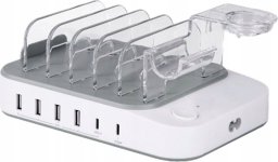 Ładowarka Deltaco USB įkrovimo stotelė DELTACO 4x USB-A, 2x USB-C, 50 W, balta / DPS-0203