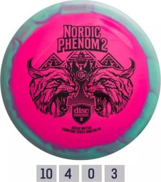 Pink Diskgolfo diskas Distance Driver S-LINE PD NORDIC PHENOM 2 žalias/pink