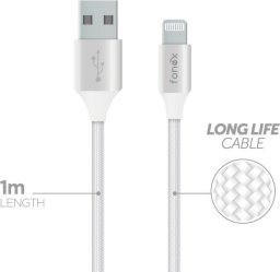 Fonex Data Cable USB to Lightning 10W Fabric 1m By Fonex White