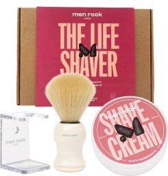  MenRock The Life Shaver Black Pomegranate zestaw krem do golenia 100ml + pędzel do golenia + stojak na pędzel