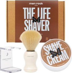 MenRock The Life Shaver Sandalwood zestaw krem do golenia 100ml + pędzel do golenia + stojak na pędzel