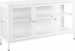 Beliani Szafka trzydrzwiowa metalowa ze szklaną gablotą biała NEWPORT