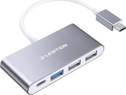 HUB USB TRITON Hub 4w1 Lention USB-C do USB 3.0 + 2x USB 2.0 + USB-C (szary)