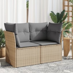 vidaXL Sofa ogrodowa z poduszkami, 2-osobowa, beż, polirattan