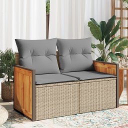 vidaXL Sofa ogrodowa z poduszkami, 2-osobowa, beż, polirattan