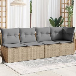 vidaXL Sofa ogrodowa z poduszkami, 4-osobowa, beż, polirattan