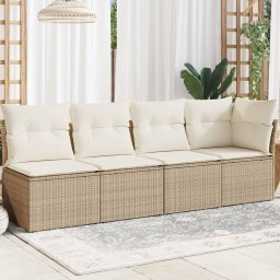 vidaXL Sofa ogrodowa z poduszkami, 4-osobowa, beż, polirattan