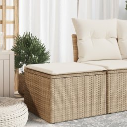  vidaXL Stołek ogrodowy z poduszką, beżowy, 55x55x37 cm, polirattan Lumarko!