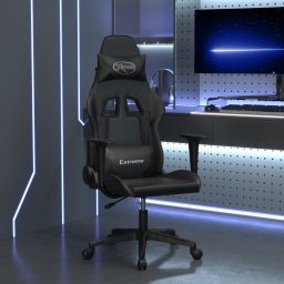 Fotel vidaXL Masujący fotel gamingowy, czarny, sztuczna skóra