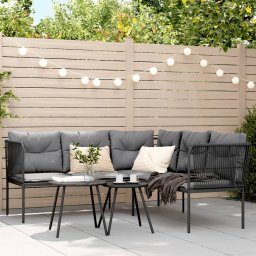 vidaXL vidaXL Narożna sofa ogrodowa z poduszkami, czarna, stal i textilene