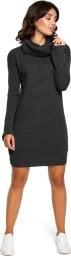  BE Knit BK010 Swetrowa mini sukienka z golfem - grafit (kolor Grafitowy, rozmiar uni)