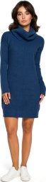  BE Knit BK010 Swetrowa mini sukienka z golfem - niebieska (kolor niebieski, rozmiar uni)