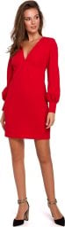  Makover K027 Sukienka z bufiastymi rękawami - czerwona (kolor czerwony, rozmiar M)