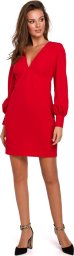  Makover K027 Sukienka z bufiastymi rękawami - czerwona (kolor czerwony, rozmiar S)