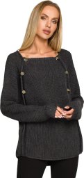  MOE M712 Sweter z ozdobnymi guzikami - grafitowy (kolor Grafitowy, rozmiar S/M)