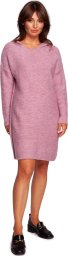  BE Knit BK089 Sweter sukienka z kapturem - pudrowy (kolor POWDER, rozmiar L/XL)
