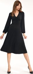  Nife Klasyczna czarna sukienka midi - S194 (kolor czarny, rozmiar 40)