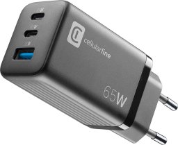 Ładowarka Cellular Line Cellularline Multipower Micro GaN - Ładowarka sieciowa 2x USB-C & USB-A Power Delivery 65W (czarny)