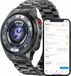 Smartwatch Wenom Smartwatch Męski Zegarek AMOLED Czarny Tętno Ciśnienie Smart Watch Sport