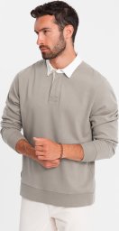 Ombre Bluza męska z białym kołnierzykiem polo - ciemnobeżowa V2 OM-SSNZ-0132 L