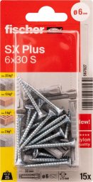  Fischer FISCHER dowels with screws SX Plus S, 6x30 mm, 15 pcs.