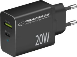 Ładowarka Esperanza EZC105K Esperanza ładowarka sieciowa 20w usb-c pd 20w / usb-a qc 3.0 18w czarna