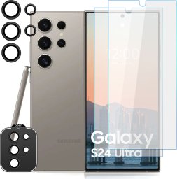  4kom.pl 2x Szkło hartowane na ekran + szkło na obiektyw do Samsung Galaxy S24 Ultra zestaw szkieł ochronnych Clear Set