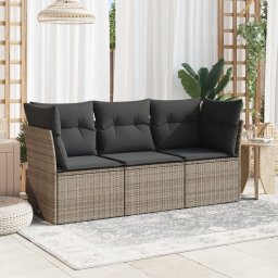 vidaXL vidaXL 3-częściowa sofa do ogrodu, z poduszkami, szara, polirattanowa