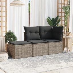 vidaXL vidaXL 3-częściowa sofa do ogrodu, z poduszkami, szara, polirattanowa