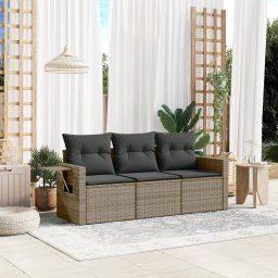 vidaXL vidaXL 3-częściowa sofa do ogrodu, z poduszkami, szara, polirattanowa