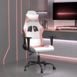 Fotel vidaXL Masujący fotel gamingowy, biało-różowy, sztuczna skóra Lumarko!