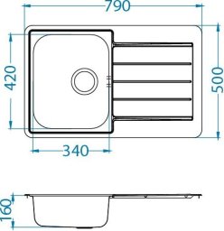 Zlewozmywak Alveus Alveus LINE 80 SAT Standard 79x50 1k zlew wpuszczany z odpływem zatyczkowym fi114 z syfonem