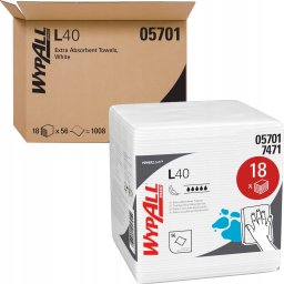 WYPALL Kimberly-Clark WypAll L40 PowerClean - Składane na cztery jednorazowe bardzo chłonne ręczniki, białe - 1 opakowanie x 56 odcinków