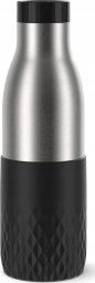 Emsa Emsa Bludrop sleeve insulated drinking bottle 0.7 liters, thermos bottle (black, stainless steel, silicone sleeve)