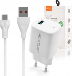 Ładowarka Vidvie Ładowarka sieciowa VIDVIE PLE249 1XUSB   Kabel TYPE C QC 3.0 18W (Biała)