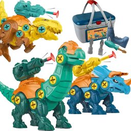 Woopie WOOPIE Zestaw Dinozaury do Skręcania 3 szt. Zestaw Konstrukcyjny w Pudełku + Wiertarka i Śrubokręt